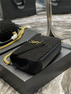 Y.S.L COLLEGE MEDIUM BAG IN QUILTED SUEDE Gold Tone Metal Black Color