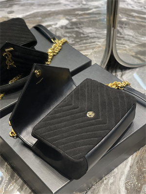 Y.S.L COLLEGE MEDIUM BAG IN QUILTED SUEDE Gold Tone Metal Black Color