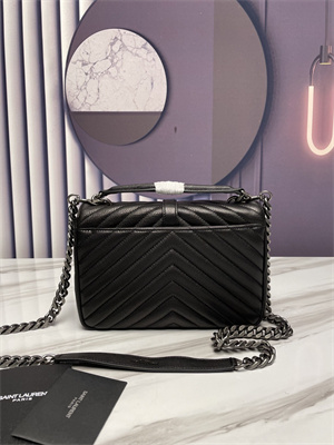 Y.S.L COLLEGE MEDIUM BAG IN QUILTED LEATHER Silver Tone Metal Black Color