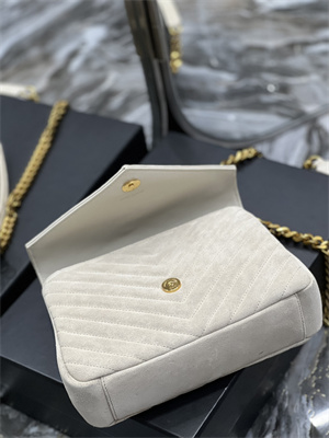 Y.S.L COLLEGE MEDIUM BAG IN QUILTED SUEDE Gold Tone Metal Lt Beige Color