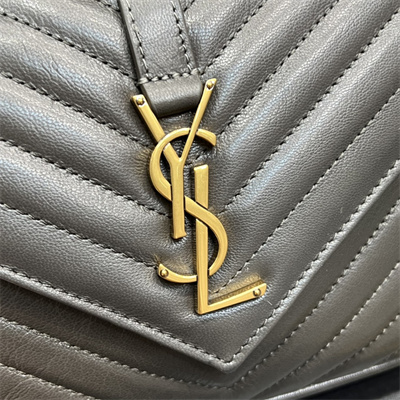 Y.S.L COLLEGE MEDIUM BAG IN QUILTED LEATHER Gold Tone Metal Grey Color