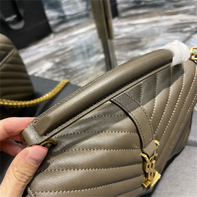 Y.S.L COLLEGE MEDIUM BAG IN QUILTED LEATHER Gold Tone Metal Dk Green Color