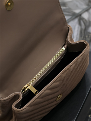Y.S.L COLLEGE MEDIUM BAG IN QUILTED SUEDE Gold Tone Metal Coffee Color