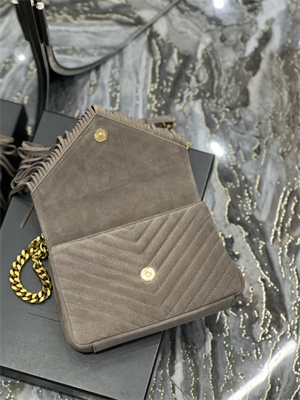 Y.S.L COLLEGE MEDIUM BAG IN QUILTED SUEDE With Fringes Gold Tone Metal Grey Color