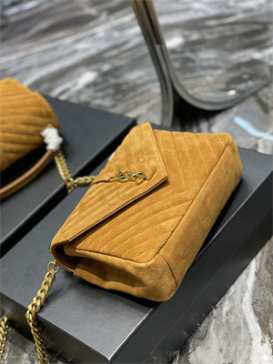 Y.S.L COLLEGE MEDIUM BAG IN QUILTED SUEDE Gold Tone Metal Brown Color