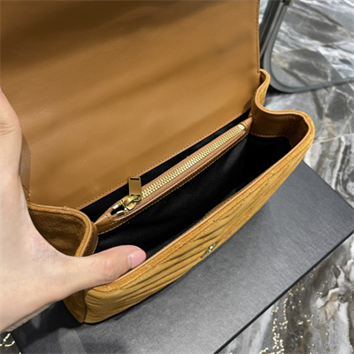 Y.S.L COLLEGE MEDIUM BAG IN QUILTED SUEDE Gold Tone Metal Brown Color