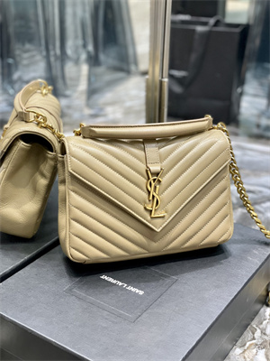 Y.S.L COLLEGE MEDIUM BAG IN QUILTED LEATHER Gold Tone Metal Beige Color