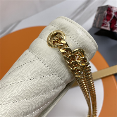 Y.S.L ENVELOPE LARGE IN QUILTED GRAIN DE POUDRE EMBOSSED LEATHER Gold Tone Metal White Color