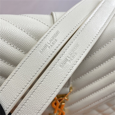 Y.S.L ENVELOPE LARGE IN QUILTED GRAIN DE POUDRE EMBOSSED LEATHER Gold Tone Metal White Color