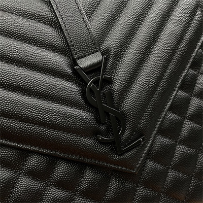 Y.S.L ENVELOPE LARGE IN QUILTED GRAIN DE POUDRE EMBOSSED LEATHER Black Tone Metal Black Color