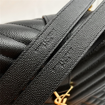 Y.S.L ENVELOPE LARGE IN QUILTED GRAIN DE POUDRE EMBOSSED LEATHER Gold Tone Metal Black Color