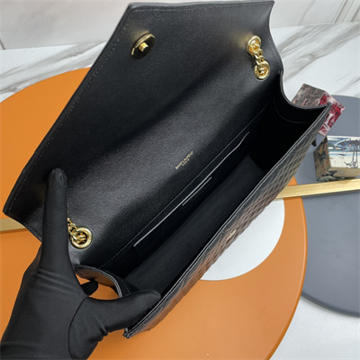 Y.S.L ENVELOPE LARGE IN QUILTED GRAIN DE POUDRE EMBOSSED LEATHER Gold Tone Metal Black Color