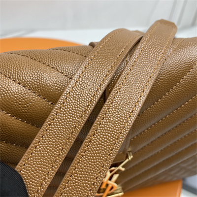 Y.S.L ENVELOPE LARGE IN QUILTED GRAIN DE POUDRE EMBOSSED LEATHER Gold Tone Metal Caramel Color
