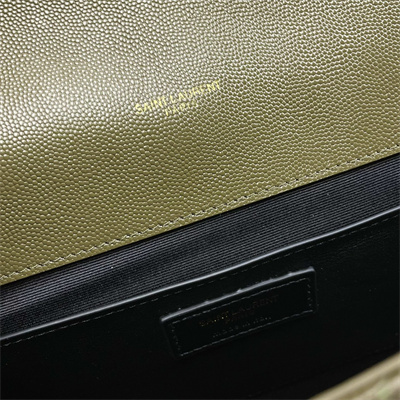 Y.S.L ENVELOPE LARGE IN QUILTED GRAIN DE POUDRE EMBOSSED LEATHER Gold Tone Metal Dk Green Color