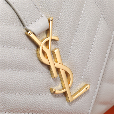 Y.S.L ENVELOPE SMALL IN QUILTED GRAIN DE POUDRE EMBOSSED LEATHER Gold Tone Metal White Color