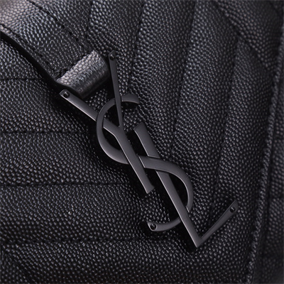 Y.S.L ENVELOPE SMALL IN QUILTED GRAIN DE POUDRE EMBOSSED LEATHER Black Tone Metal Black Color