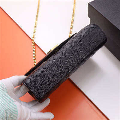 Y.S.L ENVELOPE SMALL IN QUILTED GRAIN DE POUDRE EMBOSSED LEATHER Gold Tone Metal Black Color