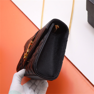 Y.S.L ENVELOPE SMALL IN QUILTED GRAIN DE POUDRE EMBOSSED LEATHER Gold Tone Metal Black Color