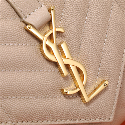 Y.S.L ENVELOPE SMALL IN QUILTED GRAIN DE POUDRE EMBOSSED LEATHER Gold Tone Metal Nude Color