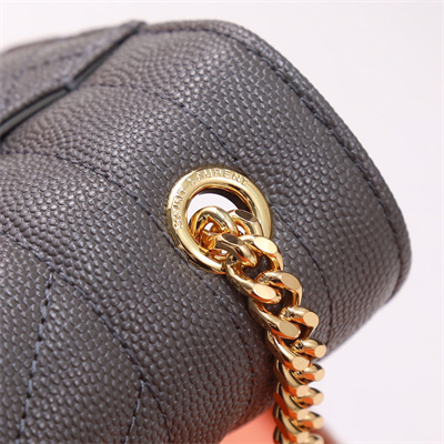 Y.S.L ENVELOPE SMALL IN QUILTED GRAIN DE POUDRE EMBOSSED LEATHER Gold Tone Metal Dk Grey Color