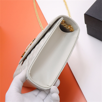 Y.S.L ENVELOPE MEDIUM IN QUILTED GRAIN DE POUDRE EMBOSSED LEATHER Gold Tone Metal White Color