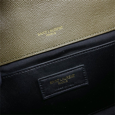 Y.S.L ENVELOPE MEDIUM IN QUILTED GRAIN DE POUDRE EMBOSSED LEATHER Gold Tone Metal Dk Green Color