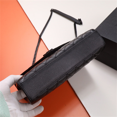 Y.S.L ENVELOPE MEDIUM IN QUILTED GRAIN DE POUDRE EMBOSSED LEATHER Black Tone Metal Black Color