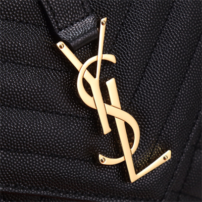 Y.S.L ENVELOPE MEDIUM IN QUILTED GRAIN DE POUDRE EMBOSSED LEATHER Gold Tone Metal Black Color