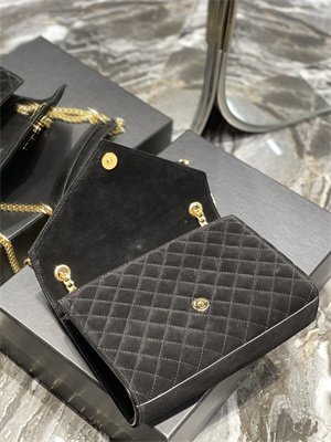 Y.S.L ENVELOPE MEDIUM IN QUILTED SUEDE Gold Tone Metal Black Color