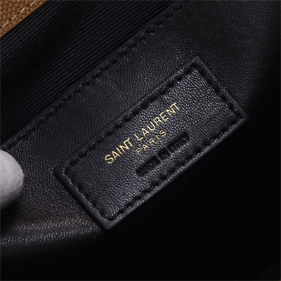 Y.S.L ENVELOPE MEDIUM IN QUILTED GRAIN DE POUDRE EMBOSSED LEATHER Gold Tone Metal Caramel Color