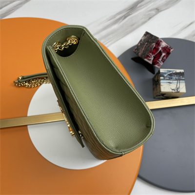 Y.S.L ENVELOPE MEDIUM IN QUILTED GRAIN DE POUDRE EMBOSSED LEATHER Gold Tone Metal Green Color