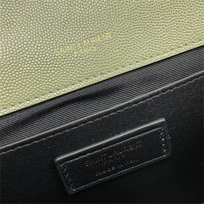 Y.S.L ENVELOPE MEDIUM IN QUILTED GRAIN DE POUDRE EMBOSSED LEATHER Gold Tone Metal Green Color