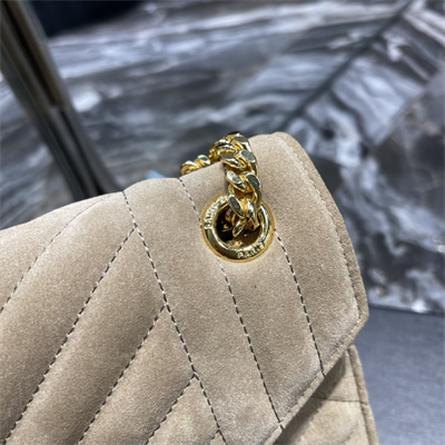 Y.S.L ENVELOPE MEDIUM IN QUILTED SUEDE Gold Tone Metal Beige Color