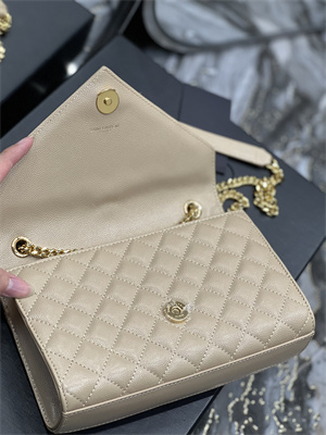 Y.S.L ENVELOPE SMALL IN QUILTED GRAIN DE POUDRE EMBOSSED LEATHER Gold Tone Metal Beige Color