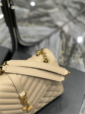 Y.S.L ENVELOPE MEDIUM IN QUILTED GRAIN DE POUDRE EMBOSSED LEATHER Gold Tone Metal Beige Color