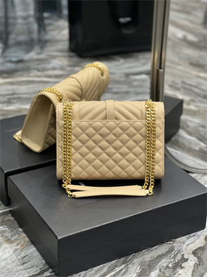 Y.S.L ENVELOPE MEDIUM IN QUILTED GRAIN DE POUDRE EMBOSSED LEATHER Gold Tone Metal Beige Color