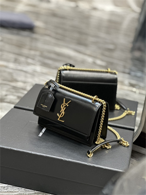 Y.S.L Sunset Small Bag In Smooth Leather Gold Tone Metal Black Color