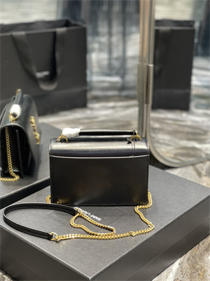 Y.S.L Sunset Chain Wallet In Smooth Leather Gold Tone Metal Black Color