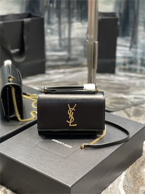 Y.S.L Sunset Chain Wallet In Smooth Leather Gold Tone Metal Black Color