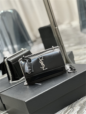 Y.S.L Sunset Small Bag In Smooth Leather Silver Tone Metal Black Color