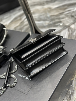 Y.S.L Sunset Small Bag In Smooth Leather Silver Tone Metal Black Color