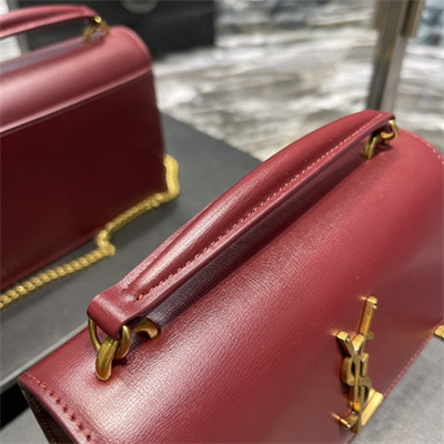 Y.S.L Sunset Chain Wallet In Smooth Leather Gold Tone Metal Burgundy Color