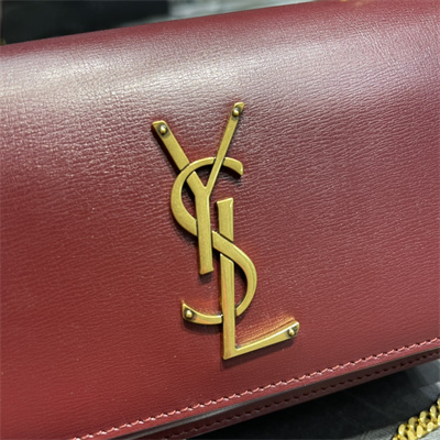 Y.S.L Sunset Chain Wallet In Smooth Leather Gold Tone Metal Burgundy Color