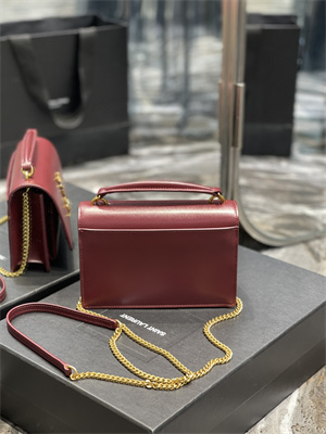 Y.S.L Sunset Chain Wallet In Smooth Leather Gold Tone Metal Burgundy Color