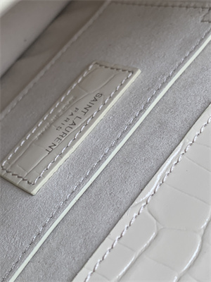 Y.S.L Sunset MEDIUM Bag In Crocodile Embossed Leather Silver Tone Metal White Color