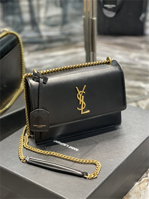 Y.S.L Sunset MEDIUM Bag In Smooth Leather Gold Tone Metal Black Color