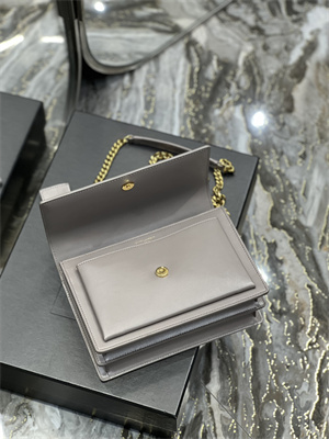 Y.S.L Sunset MEDIUM Bag In Smooth Leather Gold Tone Metal Grey Color