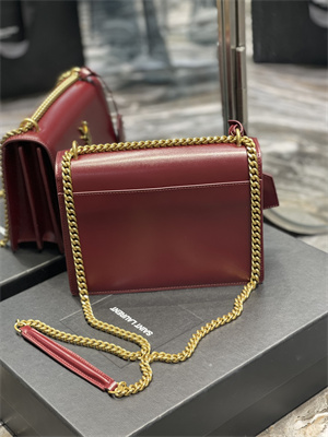 Y.S.L Sunset MEDIUM Bag In Smooth Leather Gold Tone Metal Burgundy Color