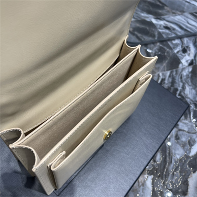 Y.S.L Sunset MEDIUM Bag In Smooth Leather Gold Tone Metal Beige Color