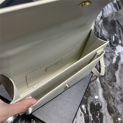 Y.S.L Sunset Top Handle Bag In Smooth Leather Gold Tone Metal White Color